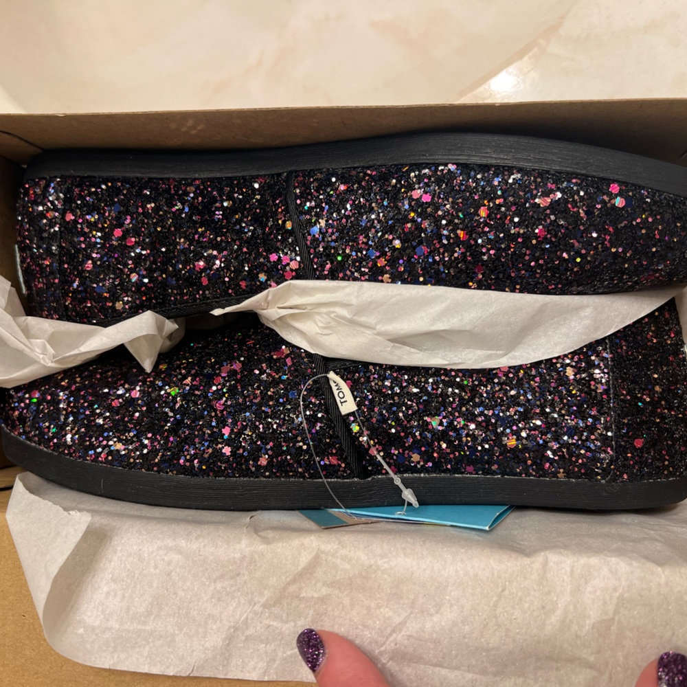 TOMS Black Glitter Women's Shoes